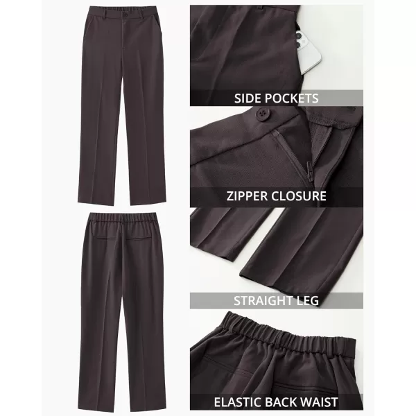 GRAPENT Pants for Women Work High Waisted Dress Pants Business Casual Relaxed Fit Straight Leg Elastic Waist TrousersDark Brown