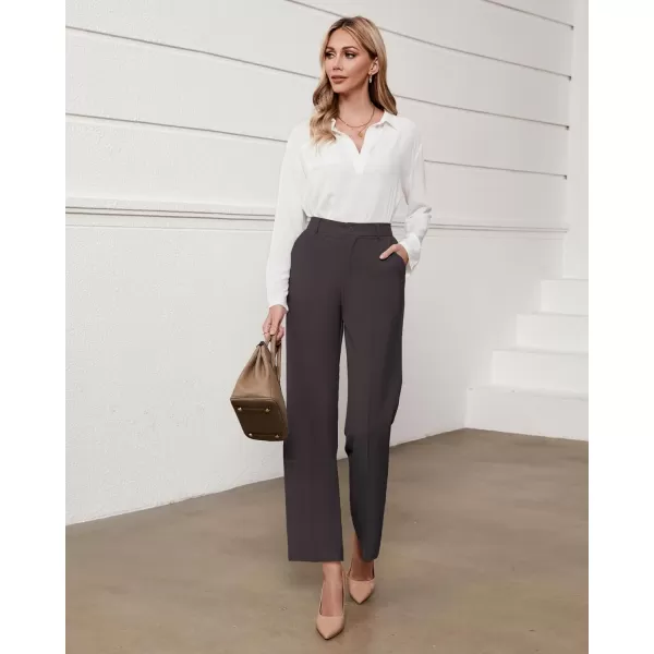 GRAPENT Pants for Women Work High Waisted Dress Pants Business Casual Relaxed Fit Straight Leg Elastic Waist TrousersDark Brown
