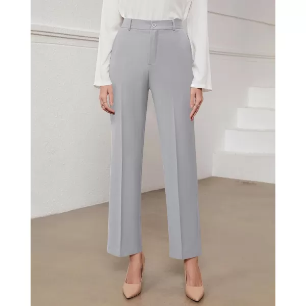 GRAPENT Pants for Women Work High Waisted Dress Pants Business Casual Relaxed Fit Straight Leg Elastic Waist TrousersGray