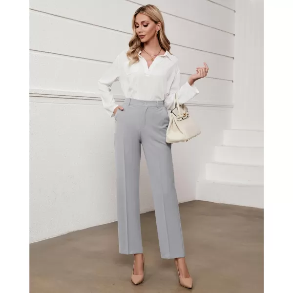 GRAPENT Pants for Women Work High Waisted Dress Pants Business Casual Relaxed Fit Straight Leg Elastic Waist TrousersGray