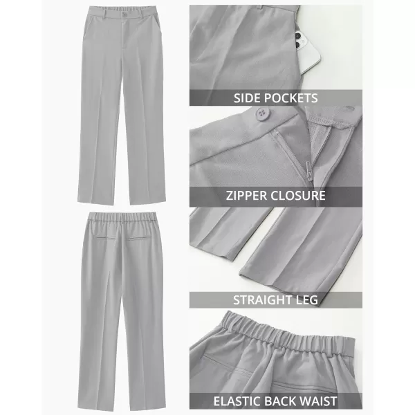 GRAPENT Pants for Women Work High Waisted Dress Pants Business Casual Relaxed Fit Straight Leg Elastic Waist TrousersGray