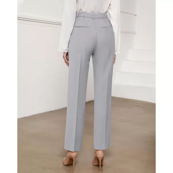 GRAPENT Pants for Women Work High Waisted Dress Pants Business Casual Relaxed Fit Straight Leg Elastic Waist TrousersGray