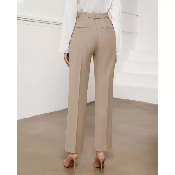 GRAPENT Pants for Women Work High Waisted Dress Pants Business Casual Relaxed Fit Straight Leg Elastic Waist TrousersKhaki