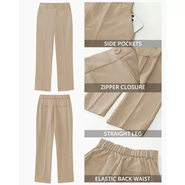 GRAPENT Pants for Women Work High Waisted Dress Pants Business Casual Relaxed Fit Straight Leg Elastic Waist TrousersKhaki