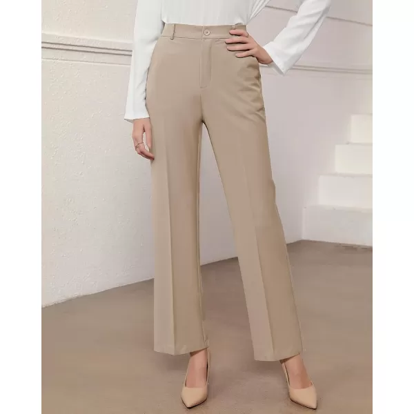 GRAPENT Pants for Women Work High Waisted Dress Pants Business Casual Relaxed Fit Straight Leg Elastic Waist TrousersKhaki