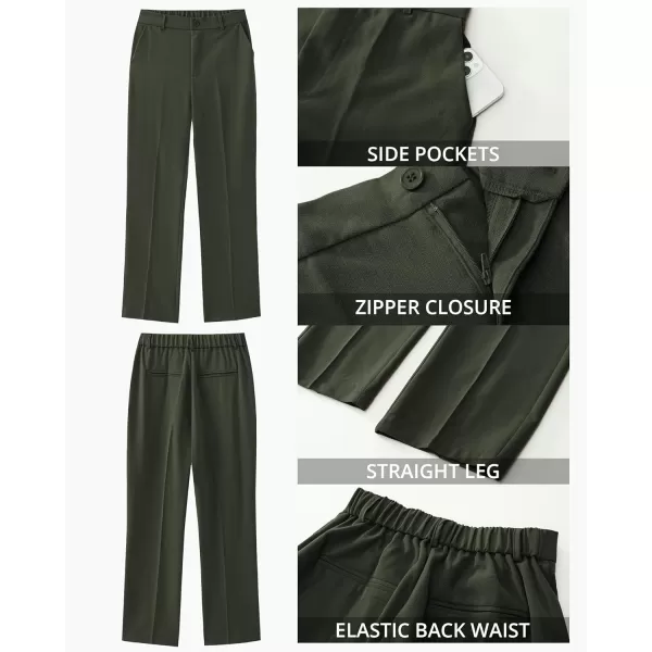 GRAPENT Pants for Women Work High Waisted Dress Pants Business Casual Relaxed Fit Straight Leg Elastic Waist TrousersKombu Green