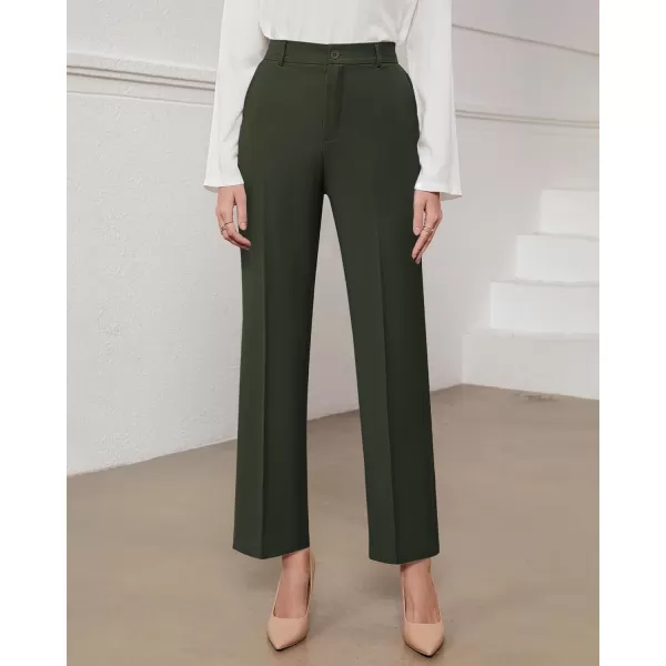 GRAPENT Pants for Women Work High Waisted Dress Pants Business Casual Relaxed Fit Straight Leg Elastic Waist TrousersKombu Green