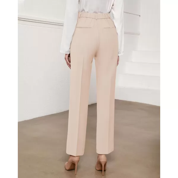 GRAPENT Pants for Women Work High Waisted Dress Pants Business Casual Relaxed Fit Straight Leg Elastic Waist TrousersPeach