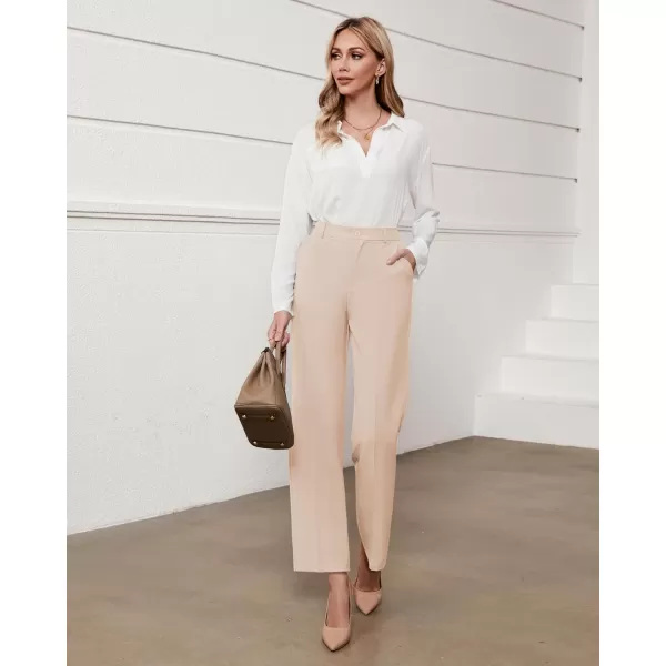 GRAPENT Pants for Women Work High Waisted Dress Pants Business Casual Relaxed Fit Straight Leg Elastic Waist TrousersPeach
