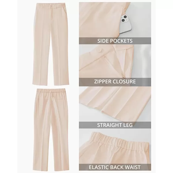 GRAPENT Pants for Women Work High Waisted Dress Pants Business Casual Relaxed Fit Straight Leg Elastic Waist TrousersPeach