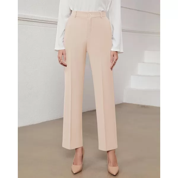 GRAPENT Pants for Women Work High Waisted Dress Pants Business Casual Relaxed Fit Straight Leg Elastic Waist TrousersPeach