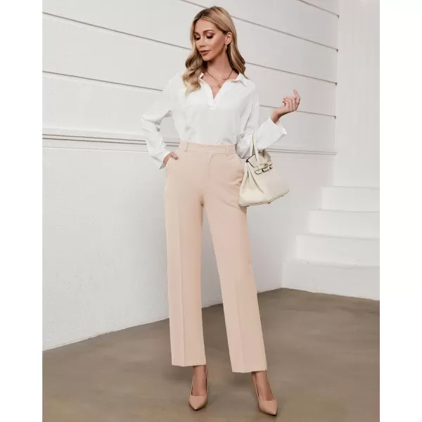 GRAPENT Pants for Women Work High Waisted Dress Pants Business Casual Relaxed Fit Straight Leg Elastic Waist TrousersPeach