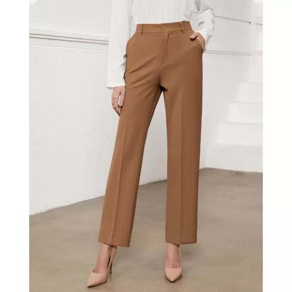 GRAPENT Pants for Women Work High Waisted Dress Pants Business Casual Relaxed Fit Straight Leg Elastic Waist TrousersPecan Brown