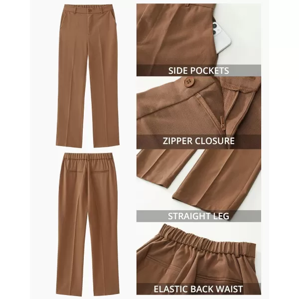 GRAPENT Pants for Women Work High Waisted Dress Pants Business Casual Relaxed Fit Straight Leg Elastic Waist TrousersPecan Brown
