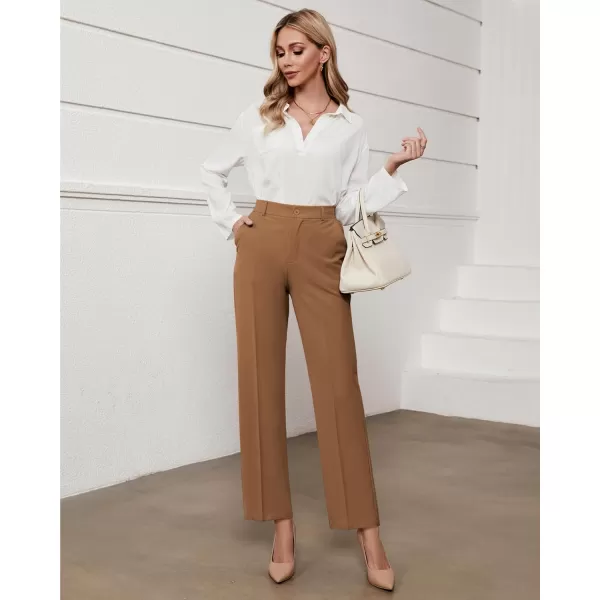 GRAPENT Pants for Women Work High Waisted Dress Pants Business Casual Relaxed Fit Straight Leg Elastic Waist TrousersPecan Brown