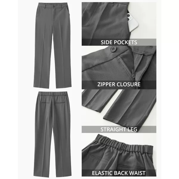 GRAPENT Pants for Women Work High Waisted Dress Pants Business Casual Relaxed Fit Straight Leg Elastic Waist TrousersSteel Gray