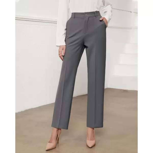 GRAPENT Pants for Women Work High Waisted Dress Pants Business Casual Relaxed Fit Straight Leg Elastic Waist TrousersSteel Gray