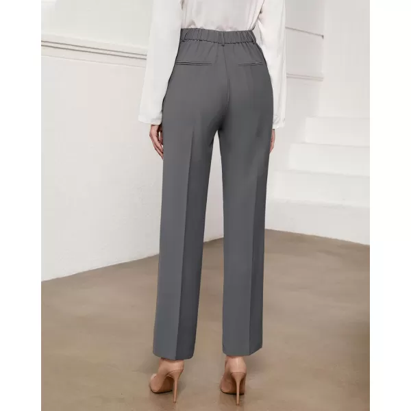 GRAPENT Pants for Women Work High Waisted Dress Pants Business Casual Relaxed Fit Straight Leg Elastic Waist TrousersSteel Gray