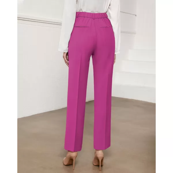 GRAPENT Pants for Women Work High Waisted Dress Pants Business Casual Relaxed Fit Straight Leg Elastic Waist TrousersVery Berry