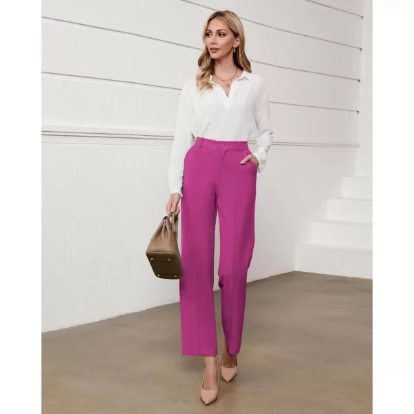 GRAPENT Pants for Women Work High Waisted Dress Pants Business Casual Relaxed Fit Straight Leg Elastic Waist TrousersVery Berry