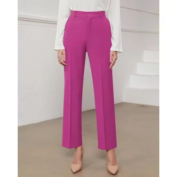 GRAPENT Pants for Women Work High Waisted Dress Pants Business Casual Relaxed Fit Straight Leg Elastic Waist TrousersVery Berry