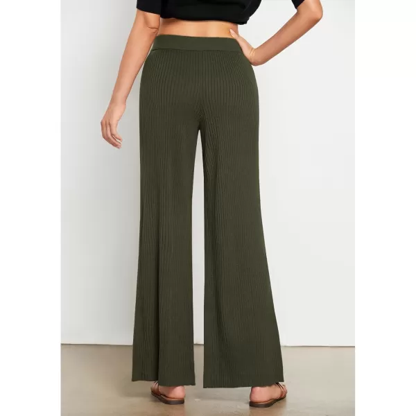 GRAPENT Sweater Wide Leg Pants Woman High Waisted Pull On Lounge Elastic Waist Fall Winter Casual Knit Trousers PantsArmy Green