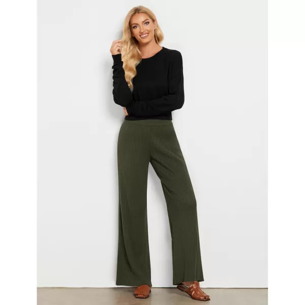 GRAPENT Sweater Wide Leg Pants Woman High Waisted Pull On Lounge Elastic Waist Fall Winter Casual Knit Trousers PantsArmy Green