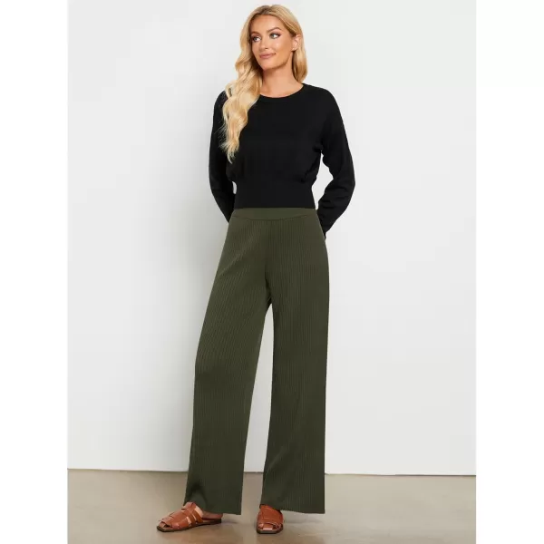GRAPENT Sweater Wide Leg Pants Woman High Waisted Pull On Lounge Elastic Waist Fall Winter Casual Knit Trousers PantsArmy Green