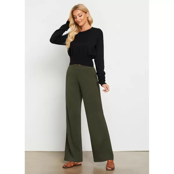 GRAPENT Sweater Wide Leg Pants Woman High Waisted Pull On Lounge Elastic Waist Fall Winter Casual Knit Trousers PantsArmy Green