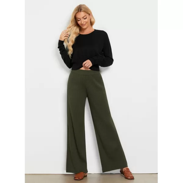 GRAPENT Sweater Wide Leg Pants Woman High Waisted Pull On Lounge Elastic Waist Fall Winter Casual Knit Trousers PantsArmy Green