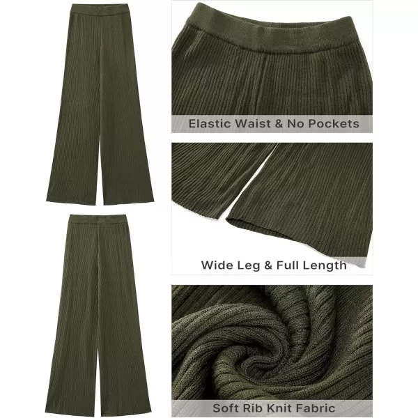 GRAPENT Sweater Wide Leg Pants Woman High Waisted Pull On Lounge Elastic Waist Fall Winter Casual Knit Trousers PantsArmy Green