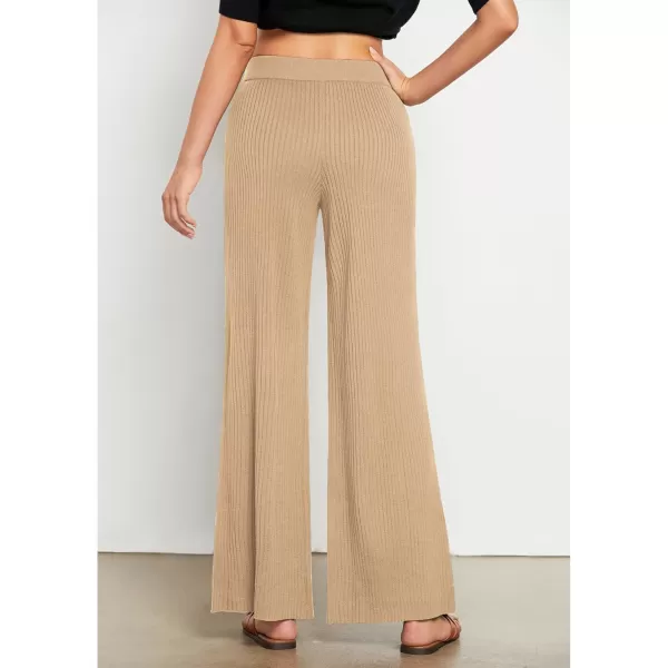 GRAPENT Sweater Wide Leg Pants Woman High Waisted Pull On Lounge Elastic Waist Fall Winter Casual Knit Trousers PantsBeige