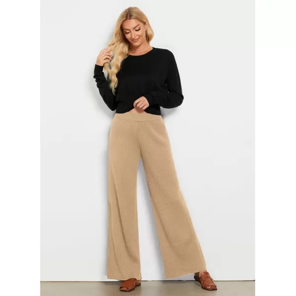 GRAPENT Sweater Wide Leg Pants Woman High Waisted Pull On Lounge Elastic Waist Fall Winter Casual Knit Trousers PantsBeige