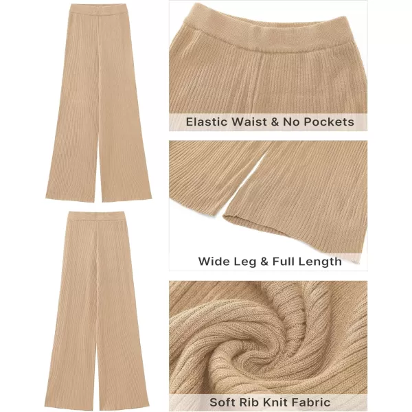 GRAPENT Sweater Wide Leg Pants Woman High Waisted Pull On Lounge Elastic Waist Fall Winter Casual Knit Trousers PantsBeige