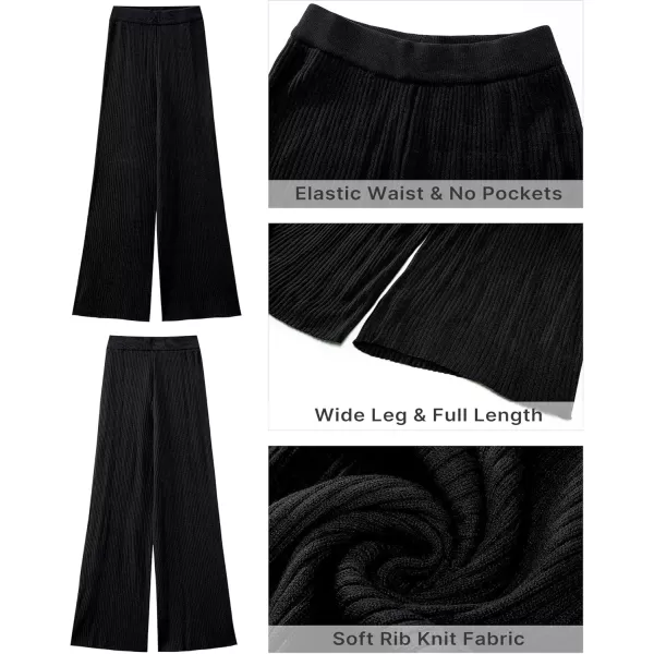 GRAPENT Sweater Wide Leg Pants Woman High Waisted Pull On Lounge Elastic Waist Fall Winter Casual Knit Trousers PantsBlack