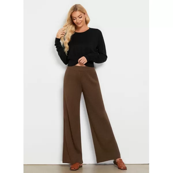 GRAPENT Sweater Wide Leg Pants Woman High Waisted Pull On Lounge Elastic Waist Fall Winter Casual Knit Trousers PantsCoffee Brown