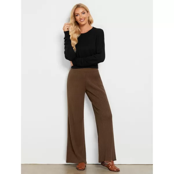 GRAPENT Sweater Wide Leg Pants Woman High Waisted Pull On Lounge Elastic Waist Fall Winter Casual Knit Trousers PantsCoffee Brown