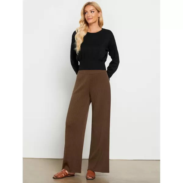 GRAPENT Sweater Wide Leg Pants Woman High Waisted Pull On Lounge Elastic Waist Fall Winter Casual Knit Trousers PantsCoffee Brown