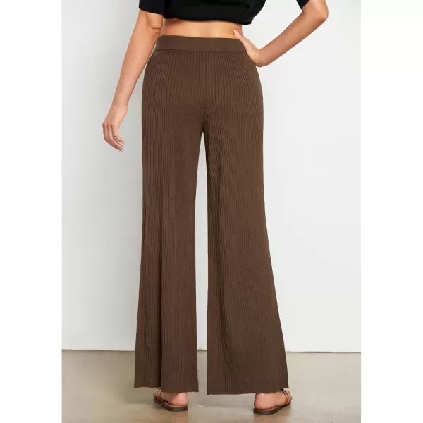 GRAPENT Sweater Wide Leg Pants Woman High Waisted Pull On Lounge Elastic Waist Fall Winter Casual Knit Trousers PantsCoffee Brown