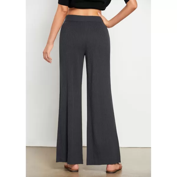 GRAPENT Sweater Wide Leg Pants Woman High Waisted Pull On Lounge Elastic Waist Fall Winter Casual Knit Trousers PantsDark Gray
