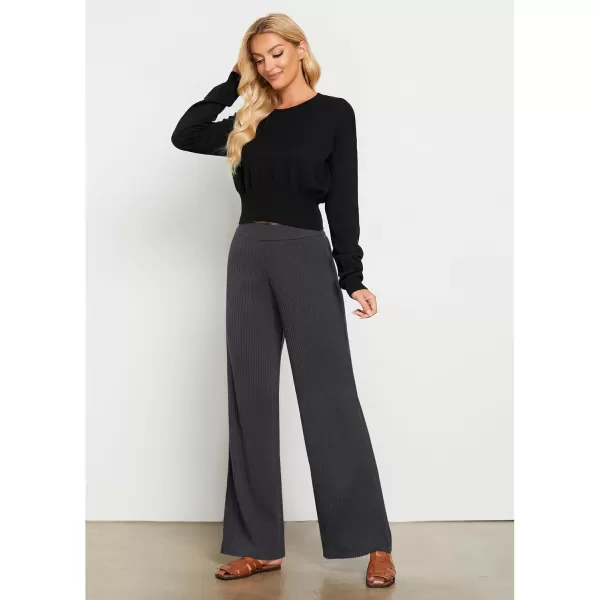 GRAPENT Sweater Wide Leg Pants Woman High Waisted Pull On Lounge Elastic Waist Fall Winter Casual Knit Trousers PantsDark Gray