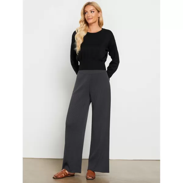 GRAPENT Sweater Wide Leg Pants Woman High Waisted Pull On Lounge Elastic Waist Fall Winter Casual Knit Trousers PantsDark Gray