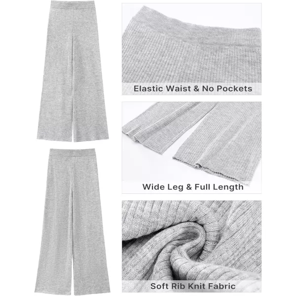 GRAPENT Sweater Wide Leg Pants Woman High Waisted Pull On Lounge Elastic Waist Fall Winter Casual Knit Trousers PantsHeather Gray