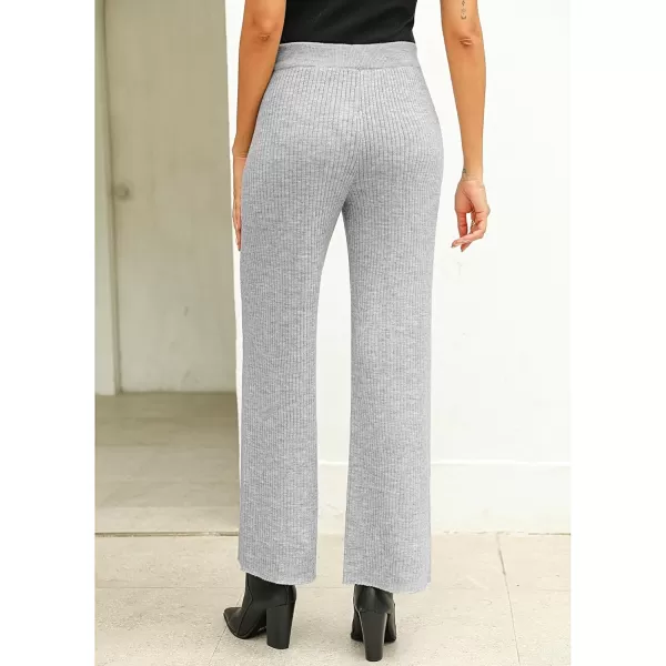 GRAPENT Sweater Wide Leg Pants Woman High Waisted Pull On Lounge Elastic Waist Fall Winter Casual Knit Trousers PantsHeather Gray