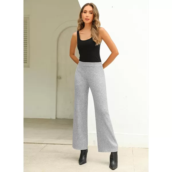 GRAPENT Sweater Wide Leg Pants Woman High Waisted Pull On Lounge Elastic Waist Fall Winter Casual Knit Trousers PantsHeather Gray