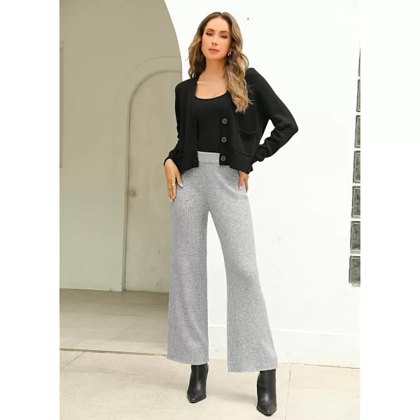 GRAPENT Sweater Wide Leg Pants Woman High Waisted Pull On Lounge Elastic Waist Fall Winter Casual Knit Trousers PantsHeather Gray