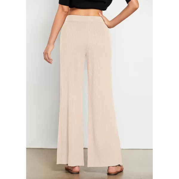 GRAPENT Sweater Wide Leg Pants Woman High Waisted Pull On Lounge Elastic Waist Fall Winter Casual Knit Trousers PantsLight Beige