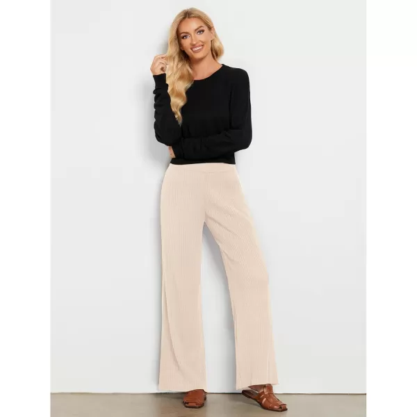 GRAPENT Sweater Wide Leg Pants Woman High Waisted Pull On Lounge Elastic Waist Fall Winter Casual Knit Trousers PantsLight Beige