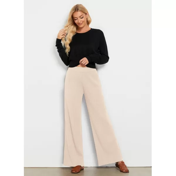 GRAPENT Sweater Wide Leg Pants Woman High Waisted Pull On Lounge Elastic Waist Fall Winter Casual Knit Trousers PantsLight Beige