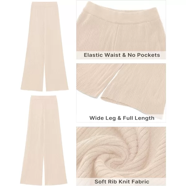 GRAPENT Sweater Wide Leg Pants Woman High Waisted Pull On Lounge Elastic Waist Fall Winter Casual Knit Trousers PantsLight Beige